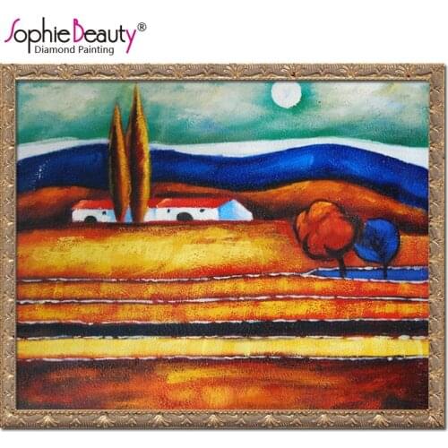 Sophie Beauty Embroidery Garden Mosaic Pattern Oil Painting Red Villa Picture Diy Diamond Painting Cross Stitch Needlework Arts