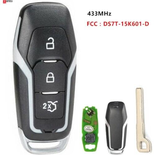KEYECU for Ford Mondeo Edge S-Max Galaxy 2014-2018 Smart Card Remote Car Key 433MHz With HITAG PRO Chip 3 Buttons Uncut Blade