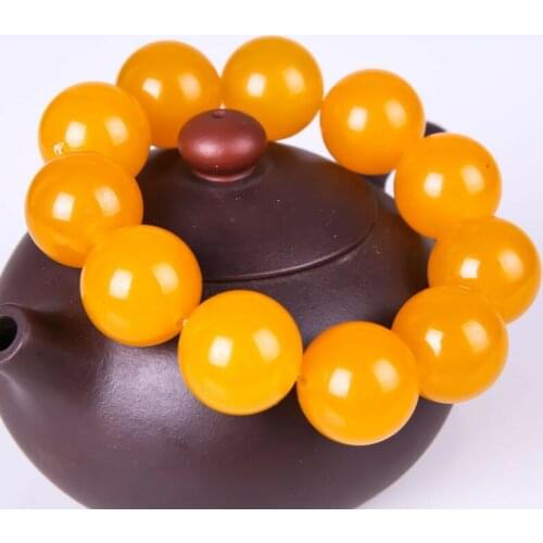 Chinese Beautiful Natural Yellow Jade Hand-Carved Bead Elastic Bracelet