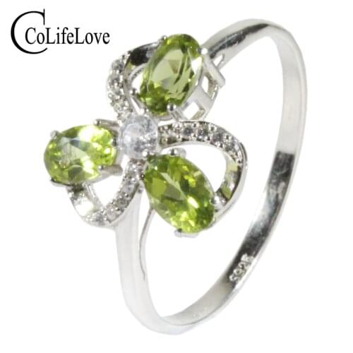 CoLife Jewlery 925 Silver Gemstone Ring 100% Natural Peridot Ring Sterling Silver Peridot Jewelry for Woman Birthday Gift
