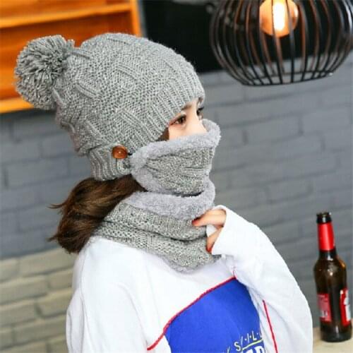 Women winter hat scarf knit thick scarf mask set outdoor riding ski protection ear hat soft breathable mask 5 colors