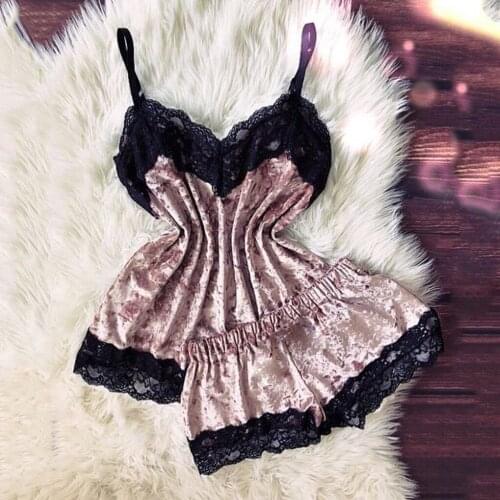 KANCOOLD sexy New Ladies Lingerie Camisole Lace Bow Shorts V-Neck Tops Velvet monster Pajamas set sexy woman outfit 2020mar23