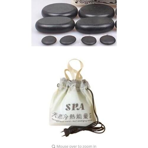 Massage Stones Massage Lava Natural Energy Massage Stone Set Hot Spa Rock Basalt Stone 6 / 8 Pcs Set with EU Plug Heater Bag box