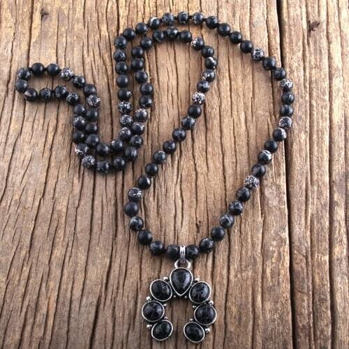 RH Fashion Bohemian Jewelry Natural Stones Knotted Moon Metal Pendant Stone Boho Necklaces Women Lariat Necklace