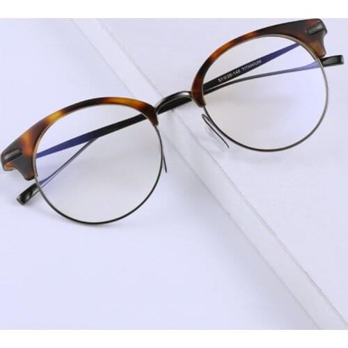 2021Korean Brand Retro Round Pure Titanium Acetate Glasses Frame Women Circle Myopia Eyeglasses Men Optical Prescription Eyewear