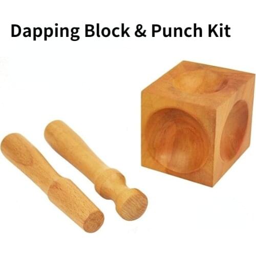 Wooden Square Dapping Block & Punch Kit Doming Shaping Stamping Blanks Soft Metals Gold Silver Copper Aluminum Sheet Concave DIY