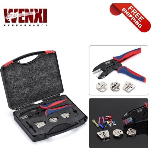 Wire Crimping Tool Set Ratchet Terminal Crimper 4 PCS Interchangeable Dies Fit For Heat Shrink Connectors 0.5-6.0mm² 20-10AWG