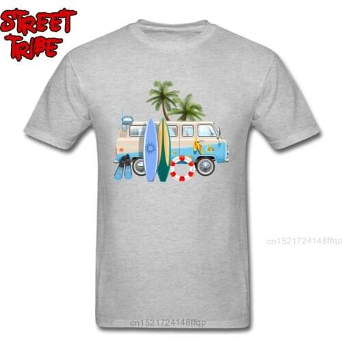 New Men T-shirt Holiday Everyday T Shirts Car And Surfboard Print Clothes Palm Tree Tees Beach Picnic Tops Cotton Fabric