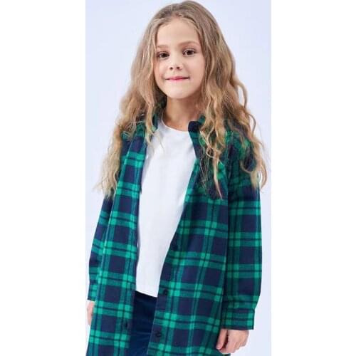 2021 New Mid-length Girl Plaid Shirt Cotton Long-sleeved Jacket Shirts for Teenage Girls Kids Clothing Toddler Girl Tops