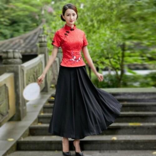 New Hot Slae Chinese Traditional Women Clothing Cotton Embroidered Suit Qipao Tops Guzheng Costume Summer Plus Size 4XL