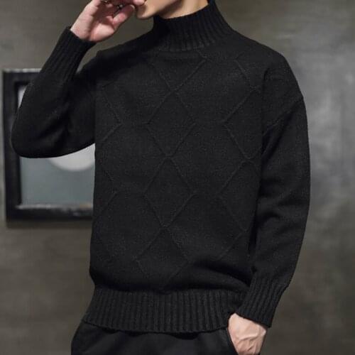 New Arrivals Fashion Men Clothing Black Diamond Lattice Designers Turtleneck Knitted Sweater Winter Oversized Pullover Tops