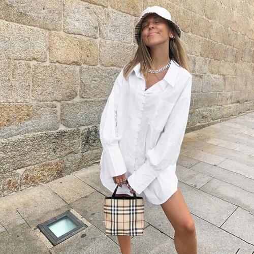 New Arrival Autumn Women Loose Solid Color Cotton Shirt