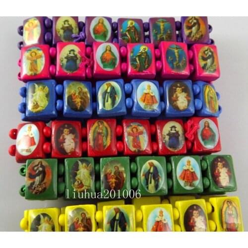 Wholesale 24 pcs stretchy Jesus Wood Bracelets Mixed color Fashion Jewelry