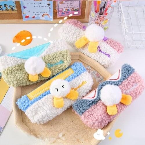 Lambswool Plush Pencil Case Japanese Large-capacity Cute Pencil Case Kawaii Student Stationery Back To School School Supplies