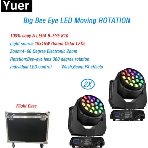 Flight Case 2Pcs/Lot 19x15w Moving Head Copy Clay Paky Big Bee Eye Lamp Ostar led lamp wash zoom For Disco DJ Bar stage light