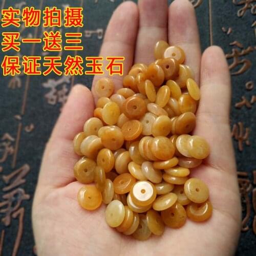 Natural old topaz Scattered bead huanglong Yuxiaoping safety buckle piece a goods jade DIY accessories Xinjiang golden Silk Jad