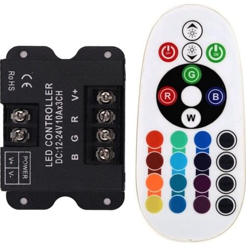 12V 24V RGB Controller 24key IR Remote Control 30A Big Power 10A*3CH 360W Iron Shell BT Controller for RGB Strip Lights