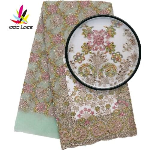 Luxury Handmade Pearls Lace Fabrics 2019 High Quality French Embroidery Tulle Lace Applique Fabric for Women Dresses XZ2895B-4