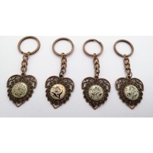 Hand embroidered key ring with Circle and Oval Ceramic stone keychain valentines day gift key chain accessories teacher gift