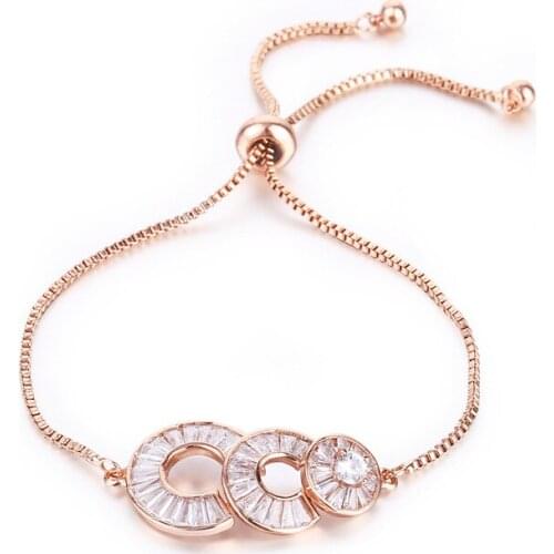 Seanlov 3 Round Micro Zirconia Rose Gold Color Bracelet Jewelry Luxury Austrian Crystal Wedding Engagement Bracelet Jewelry