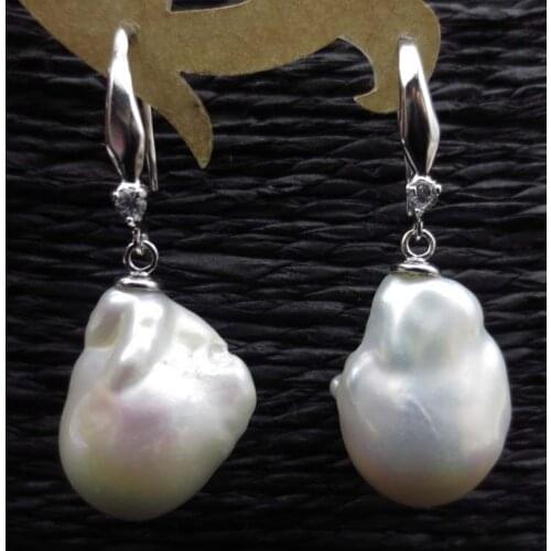 Baroque 13-16mm nucleated genuine freshwater pearl earring dangle