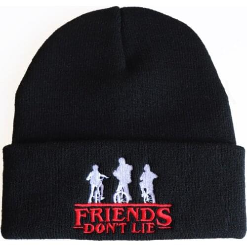 Friends do not Lie Stranger Things Hat Cap Hat Winter Warm Beanie Hip Hop Embroidered Dustin Black Red Knit Cap Hat Cosplay Gift