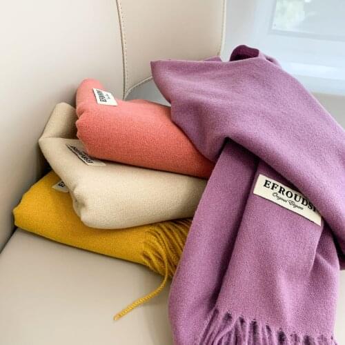 Luxury Women Solid Color Scarf Tassel Cashmere Soft Tassel Thick Warm Wraps Female Autumn Winter Lady Students Large Shawl