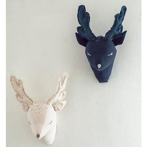 Nordic Plush Deer Head Wall Mount For Nursery Guest Cottage Stuffed Animal Baby Kids Bedroom Decoration Wall Art Home Decor