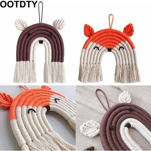 Nordic Hand-woven Macrame Tapestry Cotton Rope Rainbow Animal Bear Wall Hanging Pendant Kids Room Nursery Decoration Home Orname