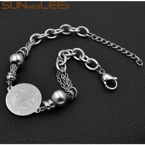 SUNNERLEES Fashion Jewelry Stainless Steel Link Chain Jesus Christs Cross Charm Bracelet For Mens Womens SSB22