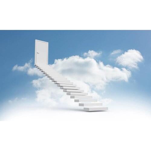 White Door Stairs Clouds Photography Background Vinyl Cloth Backdrops for Baby Children Pets Toy Photoshoot Fond Photo Studio