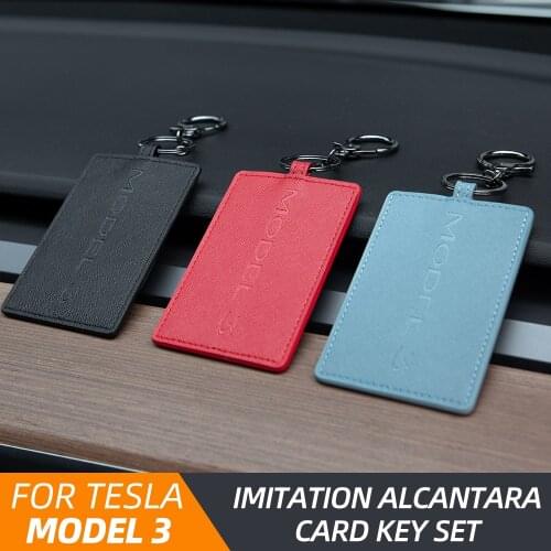 Black,blue and black PU Leather Key Card Holder Protector Key Chain for Tesla Model 3 Key Card Auto Interior Accessories Key Cas