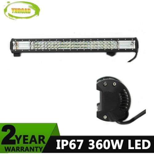 YNROAD 360w 26inch Tri-Row Led Light Bar work light Driving Offroad Light combo for fishing truck boat 4WD
