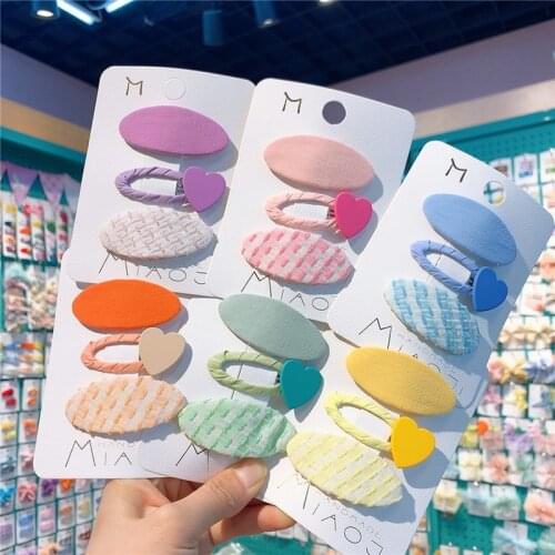 3 Pcs New Sweet Girl Princess Colorful Love BB Clip Fashion Childrens Striped Fabric Hairpin Headdress Kids Hair Accessories