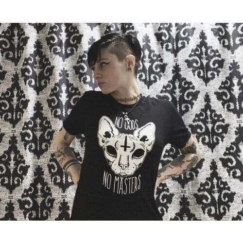 No Gods No Masters gothic cat t-shirt women 100% Cotton funny casual graphic tumblr grunge O-Neck Fashion unisex tee top tshirt