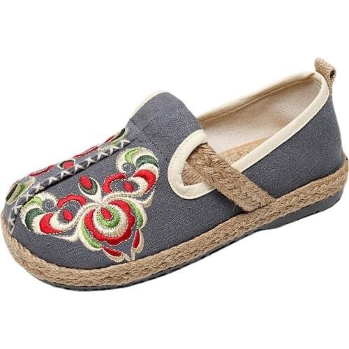 Women Hanfu Shoes National Style Embroider Hemp Flat Shallow Loafers Casual Female Ethnic Fashion Summer Spring Platform