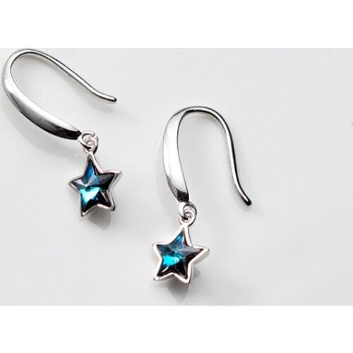 MloveAcc Genuine 925 Sterling Silver Blue Star Drop Earrings for Women Engagement Birthday Simple Unique Jewelry Gift