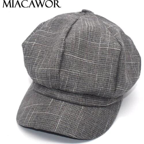 MIACAWOR New Casual Octagonal Hats Women Solid Color Beret Hat Spring Cotton Linen Breathable Korean Female Newsboy Caps C5