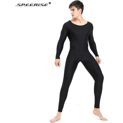 SPEERISE Adult Black Long Sleeve Unitard One-piece Spandex Bodysuit Full Body Jumpsuit Mans Dance wear for women