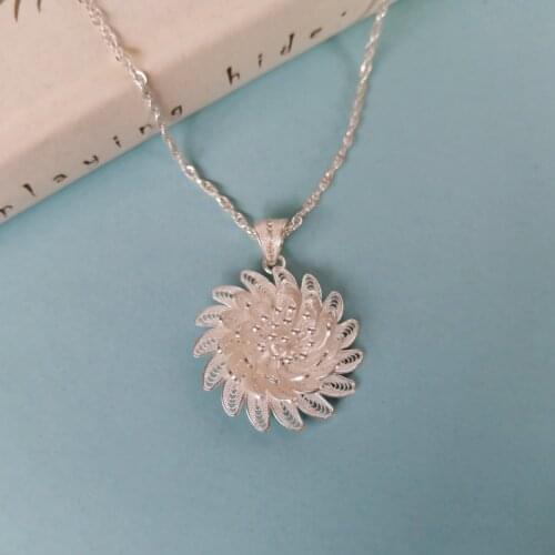 Bastiee Hmong 999 Sterling Silver Flower Pendant For Women Luxury Handmade Jewelry Big Necklace Pendants Vintage Miao Silver