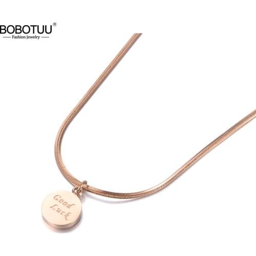 BOBOTUU Rose Gold Color Round Coin Pendant Good Luck Necklace for Women Simple Disc Charm Necklace Dainty Gifts BN18237
