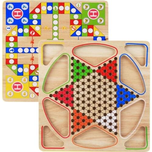 2 in 1 Double-Faced Wooden Chinese Checkers Flying Ludo Board Set Kid Family Toy