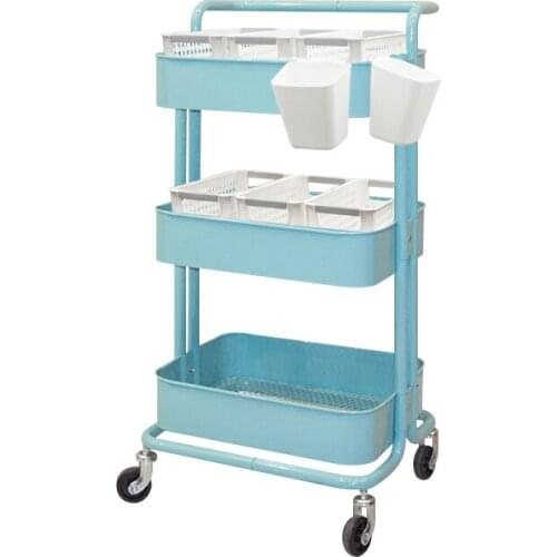 3 Tier Detachable Rolling Storage Cart Mobile Shelving Unit Organizer With Bend Pipe Handle Lockable Casters Cups Hooks Included