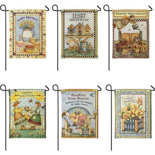 30*45cm Linen Cloth Double sided printing happy birthday party decorated Garden Flag Outdoor Home Decoration AccessoriesQZ02