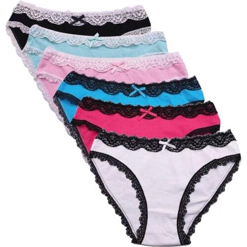 6 Pcs / Lot Cotton 6 Color Sexy Lace Low Rise Women Briefs Panties