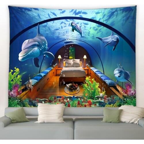 Dolphin Big Tapestry Beautiful Ocean Landscape Wall Hanging Hippie Tapestries Boho Yoga Picnic Mat Beach Towel Carpet Blanket