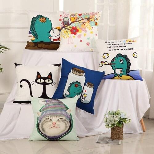 Nordic style anime cartoon cute dinosaur cat pillowcase sofa cushion cover home decoration back cushion cover