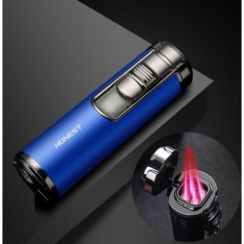 Cylindrical Metal Lighters Torch Windproof Gas Lighters Four Flame Nozzle Jet Spray Gun Torch Cigar Butane Lighters Cigar Drill