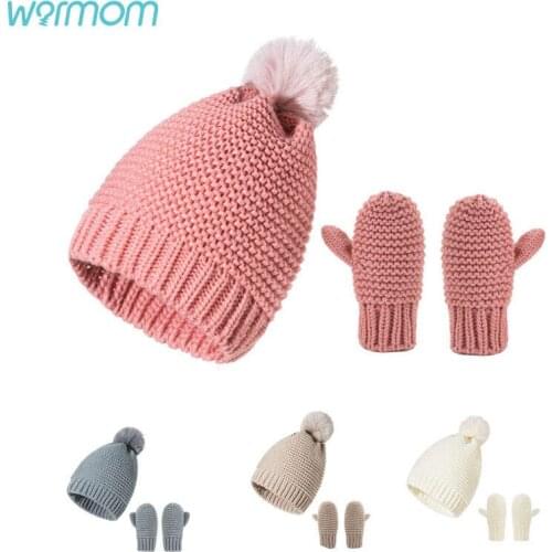 Warmom European And American New Style Childrens Knitted Hat Autumn And Winter Warm Childrens Hat And Gloves Set