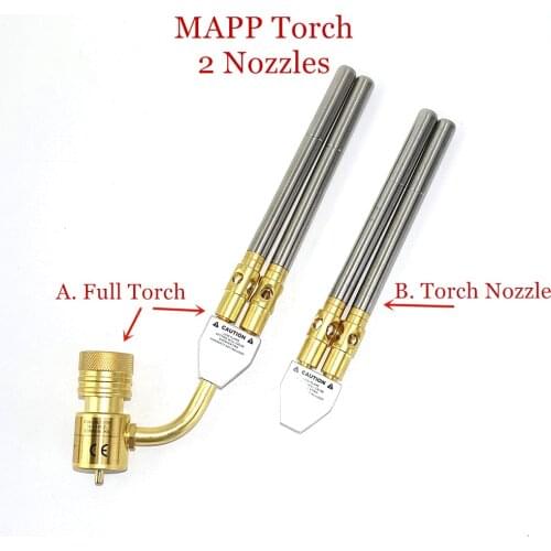 2 Nozzles MAPP Torch Gas Welding Gun Flame Brazing Gun CGA600 Connection Burner Heater Blowtorch for Welding BBQ HVAC Plumbing B